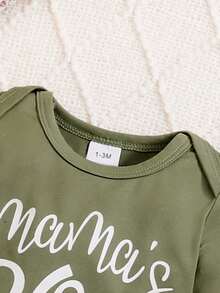 Baby Boy Blue Letter Print Long Sleeve Top, Striped Pants And Hat, Autumn/Winter - Green - View 4
