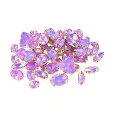 1 Pack Of Approx. 50pcs Gold & Light Purple Acrylic Sew On Rhinestones, Mixed Shapes Metal Claw Sewing Gems, Silver - Gold Base Mocha Light Purple 50pcs - View 3