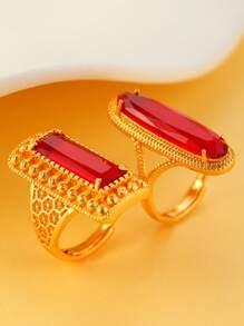 1 pieza Anillo abierto con borde de cuentas calado con estilo de palacio vintage, adecuado para fiestas, bailes, festivales, gran opción de regalo