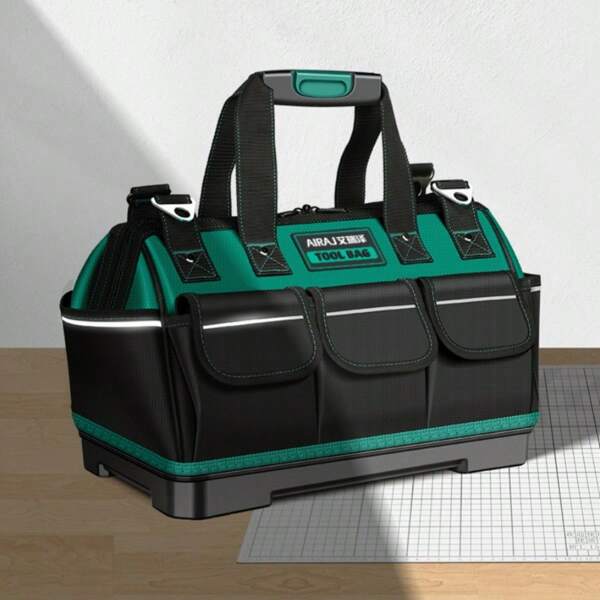 1pc Heavy Duty Canvas Oxford Cloth Tool Bag, Large Capacity Electrician Woodworking Portable Tool Organizer, Water-Resistant With Multiple Compartments For Screws, Nails, Drill Bits And More