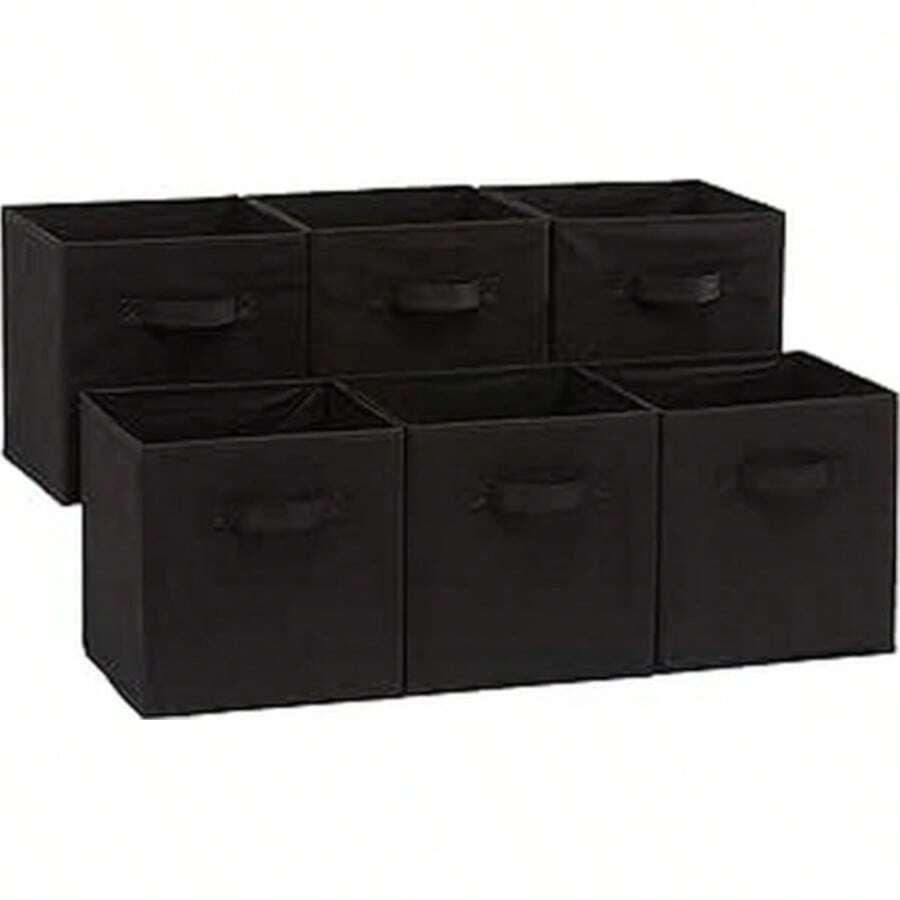 13"X13"X13" 6-Pack Foldable Storage Bins Collapsible Closet & Toy Organization Boxes Space Saving Fabric Cubes  For Shelves Black - 黑色 - 查看 1