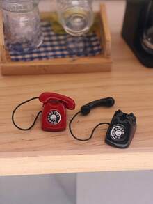 1 Stück Mini Retro Drehtelefon Modell - Legierung Metall, schwarz und rot mit weißen Linien, geeignet für DIY Puppenhaus, Taschenszene Dekoration und Sammlungsausstellung, Weihnachts-Tischdekoration, Heimdekoration, Weihnachtsdekorationen, Raumdekoration, Winterweihnachtsdekorationen, Weihnachtsgeschenke, Weihnachtsdekor - Verschiedenfarbig - Übersicht 5