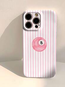 1pc Minimalist Vertical Striped 8-Ball Pattern Glossy Perforated Faux Leather Full Coverage Hard Phone Case Compatible With IPhone 11/12/13/14/15/16 Pro Max - Multicolor - View 1