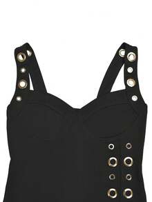 带金属环的高腰连体裤 - 2025 年女士无袖紧身连体裤，修身性感连体裤，夏季时尚街头服饰 - 黑色 - 查看 5