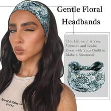 1条女士宽发带，印花波西米亚风弹力头巾，几何图案花朵结头巾，防滑头饰，涤纶材质，四季皆宜，适合运动、瑜伽、跑步、日常佩戴，优雅发饰，女士头巾，蝴蝶结发带