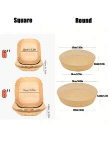 200/100 Pieces 8"/6.3" Disposable Air Fryer Mat, Square/Round Air Fryer Paper Liners, Paper Bowl For Basket, Baking Tray, Oven Accessories, Cooking Tools, Kitchen Utensils, Kitchen Accessories