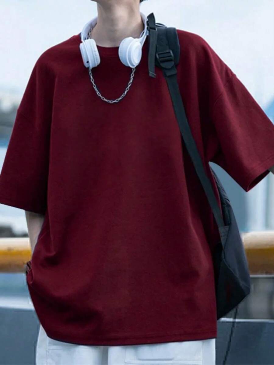 Men's Women's Unisex T-Shirts Basic Plain Round Neck 100% Premium Cotton - 紅木色 - 查看 1