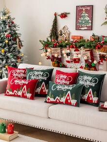 1pc Christmas Snowhouse Embroidered Plush Velvet Cushion Cover, Soft & Comfortable Christmas Decorative Pillow Sham, Fits Multiple Room Styles, Pillow Insert Not Included Home Decor Christmas Decorations Room Decor Christmas Decorations Home