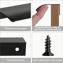 5 paquetes de tiradores de borde de dedo negro para gabinetes, armarios, cajones, manijas de gabinete de cocina, tiradores ocultos de aluminio moderno mate negro para puertas de armario
