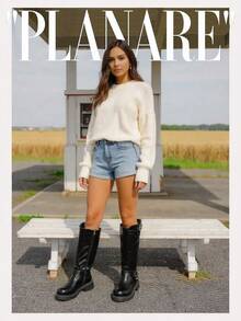 planare 2025秋冬街头风厚底不疲劳搭扣高帮女靴，真皮材质，户外街头风畅销款，黑色，吸睛靴型，舒适不磨脚，轻松日常穿着 - 黑色 - 查看 5