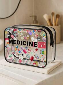 Túi đựng thuốc EDICINE mới - Túi đựng mỹ phẩm mini, túi đựng đồ vệ sinh cá nhân trong suốt, đồ dùng du lịch thiết yếu, túi đựng đồ vệ sinh cá nhân du lịch có khóa kéo, túi đựng đồ vệ sinh cá nhân bằng PVC trong suốt đi biển, túi đựng đồ chống thấm nước, túi đựng đồ trong suốt, túi đựng cáp và giao diện USB, có thể đựng thuốc, bộ dụng cụ y tế, v.v. - Nhiều màu - Xem 5