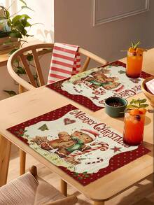 4 Pieces Of Christmas Gingerbread Man PVC Woven Placemats For The Christmas Tree, Reusable And Washable, Farmhouse Winter Christmas Holiday Family Kitchen Table Decoration Placemats.
