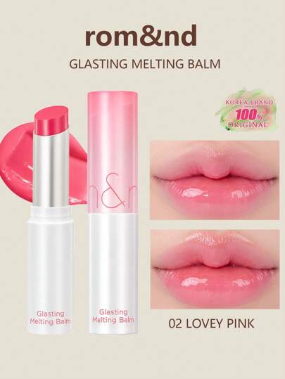 Rom&nd Romand GLASTING Melting Lip Balm Glasting 02 Cute Pink, Lightweight Skin Melting Film, Soft Halo Gloss, Lip-Hugging Breathable Texture, Peach Tea Jelly Transparent, Cool Rose Stardust, Icy Mint Oxygen, Portable SOS Lip Balm, Bare Makeup Secret, Korean Cosmetics, 3.5g/0.12oz