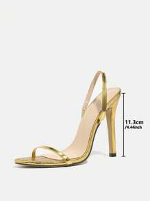 女士豹纹系带踝带细高跟凉鞋，性感时尚优雅正式派对奢华高跟鞋 - 金色 - 查看 8