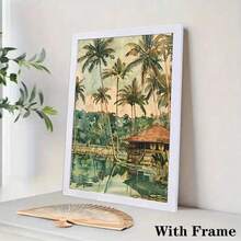 1/3 piezas Decoración de pared de acuarela retro de selva tropical de vacaciones, decoración de pared de cascada, arte de decoración de pared opcional, póster de acuarela hawaiano, mural decorativo del hogar de vacaciones, decoración del hogar, póster de lienzo - Multicolor - Ver 32