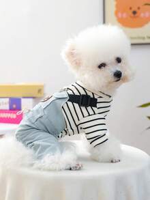 宠物衣服一件装，狗狗/猫咪服装，小型犬可爱套装，秋冬季保暖舒适连体衣，夏季连体裤 - 豌豆绿 - 彩色 - 查看 3