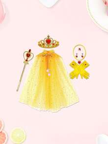 冰雪公主斗篷、皇冠、魔法棒、手套套装。带亮片、星星和月亮斗篷的公主服装。心形魔法棒、仙女棒、项链、戒指、耳环。派对装饰和角色扮演配饰 - 彩色 - 查看 10