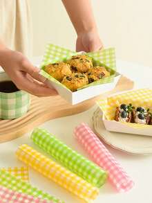 50张/100张/500张防油纸衬垫三明治包装纸，方格蜡纸，4色蜡纸，厨房烘焙纸蛋糕盒衬垫吸油纸格子盘衬垫汉堡面包三明治涂层纸 - 彩色 - 查看 5