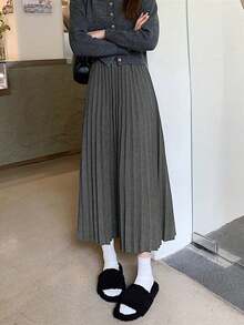 加厚羊毛百褶A字裙，高腰显瘦，秋冬新品