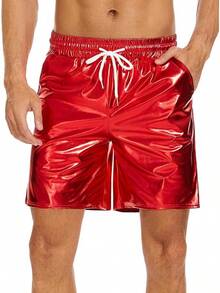 Men's Metallic Shorts Shiny Rave Shiny Sparkly Shorts With Pockets - Red - View 2
