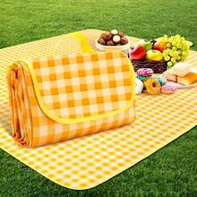 79"X79" Extra Large Foldable Outdoor Picnic Blanket – Waterproof Beach & Camping Mat, Portable Lawn Mat For Park, Hiking, Playground – Yellow Stripes Design - Màu vàng - Xem 6