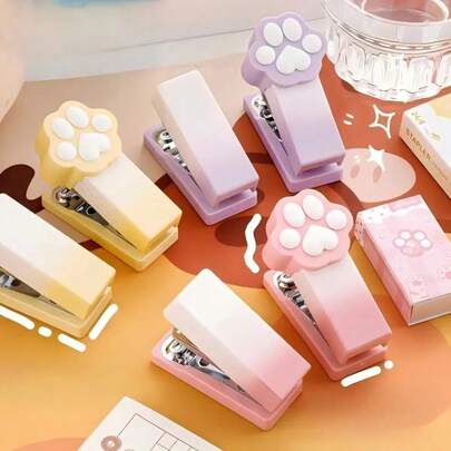 1 件迷你猫爪订书机 - 渐变色设计（粉色到黄色），带 400 个订书钉，小巧时尚，适合学生、家庭和办公室使用，非常适合日常小型装订需求，可爱的订书机，办公用品，有趣的设计，耐用的塑料