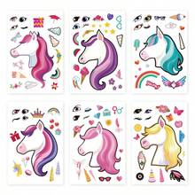 6 Pieces/Pack Laser Face Changing Stickers Collage Butterfly Flower Cake Candy Princess Unicorn Series Diy Colorful Puzzle Gift Stickers - Multicolor - View 7