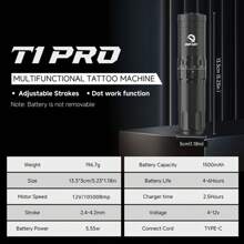 DQFART 无绳旋转纹身枪套装，适合初学者和纹身师，6种行程长度，包含10根纹身针、7种颜色的墨水，以及全套纹身用品。 - 黑色 - 查看 3