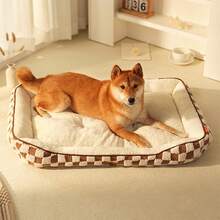 1 قطعة سرير حيوانات أليفة ذو نمط الشطرنج للكلاب والقطط، مصنوع من مادة قطيفة دافئة ومقاومة للرياح، مناسب للكلاب الصغيرة والمتوسطة والكبيرة، قاعدة مانعة للانزلاق ومقاومة للرطوبة، متوفر بألوان متعددة