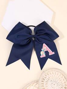 1 件海军蓝啦啦队蝴蝶结，适合女士女孩 A-Z 字母刺绣罗缎丝带蝴蝶结发带纯色字母花朵刺绣蝴蝶结发带优雅蝴蝶结松紧带休闲纯色蝴蝶结发绳啦啦队蝴蝶结橡皮筋女士发饰、马尾辫夹、发圈、发带、弹性发带、家居美容女士配饰礼品 - 藏蓝色 - 查看 2