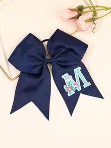 1 件海军蓝啦啦队蝴蝶结，适合女士女孩 A-Z 字母刺绣罗缎丝带蝴蝶结发带纯色字母花朵刺绣蝴蝶结发带优雅蝴蝶结松紧带休闲纯色蝴蝶结发绳啦啦队蝴蝶结橡皮筋女士发饰、马尾辫夹、发圈、发带、弹性发带、家居美容女士配饰礼品 - 藏蓝色 - 查看 7