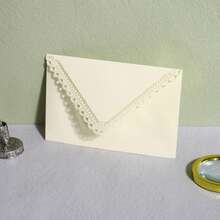 JUN LAI HOME 2入組優雅雕花蕾絲邊三角信封，非常適合書信、邀請函和婚禮喜帖