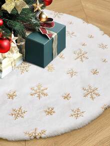 48Inches Christmas Tree Skirt , Holiday Part Decorations For Christmas Tree, White Faux Fur Tree Skirts With Gold Sequin Snowflakes Soft Plush Xmas Tree Decorations - Golden Snowflakes - View 1