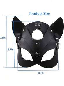 女士皮革猫面具服装，兔子和狐狸面具，动物半脸面具角色扮演万圣节派对服装。 - 黑色 - 查看 2