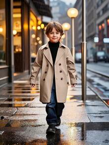 Boys' Autumn/Winter Windbreaker, Long Jacket, British Style, Toddler & Big Kid Outerwear - Khaki - View 7