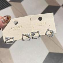 Sanrio 1 Pair Sanrio Rhinestone Hello Kitty Earrings, Fashionable & Elegant Y2K Style, Alloy Luxury Unique Design Jewelry Earrings, Suitable For Travel, Beach Vacation, Fashion Women Earrings, Fashionable White Alloy Stud Earrings, Highlight Girls' Earrings, Hypoallergenic Backpost Design, Suitable For Daily Wear And Women's Gift, Suitable For All Seasons, Exquisite Gift For Girlfriend And Family