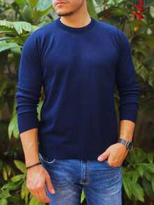 Basic Quality Men's Knitted Sweater - Navy Blue - View 3