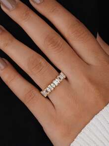 1枚S925纯银长方形眼睛拇指戒指，优雅珠宝礼品，女士之选 - 半圈長方馬眼 - 查看 4