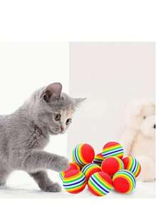 3-10pcs/Set Rainbow Balls, Rainbow Balls, Cat Toy Balls, Foam Balls, Pet Toy Balls, Small Dog Supplies