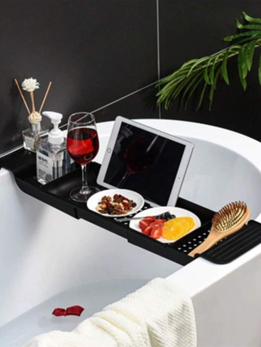 Adjustable Drain Bathtub Caddy, Bathroom Plastic Bathing Bucket Storage Rack, Multifunctional Phone Holder For Bathing & Watching Videos, Bathroom Accessories, Room Decor - Multicolor - View 1