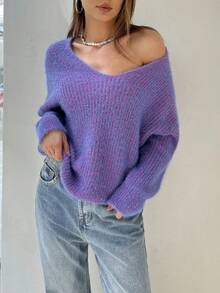 2025 Women's Autumn And Winter Loose Large V-Neck Sexy Pullover Sweater - 紫色 - 查看 5