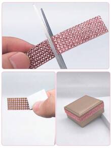 DIY Rhinestone Stickers, Shiny Car Decor Strips/Photo Frame Stickers/Creative Rhinestone Stickers - Dusty Pink - View 2