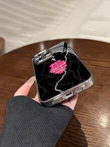 1 件时尚简约心形链条图案钢化玻璃材质内置镜头膜电镀防摔防刮防指纹TPU全边软手机壳适用于苹果机型 - 彩色 - 查看 5