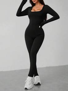 Mameluco Mujer Primavera Cuello Redondo Clásico Color Sólido Elegante Estilo Minimalista Ideal para Oficina o Salidas - Negro - Ver 5