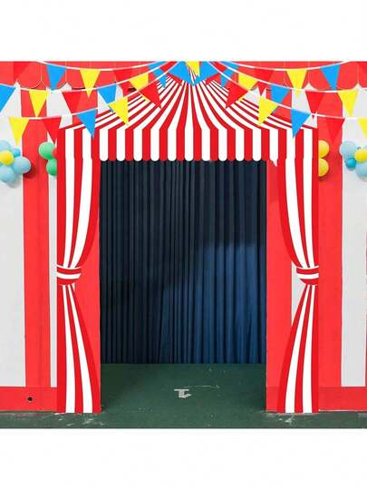 Decoraciones de carnaval, decoraciones para fiestas de carnaval, 3 decoraciones de carpa de circo, decoración de toldo de circo, bandera a rayas rojas y blancas, banderín de banderines rojos, azules y amarillos para fiestas