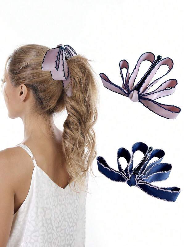 2 pezzi Fermagli a molletta a coda di cavallo con fiocco a nastro, stile molletta a coda di cavallo con fiocco verticale per donne e ragazze, fermagli a banana, accessori per capelli, molletta per capelli, fermagli per capelli, mollette per capelli