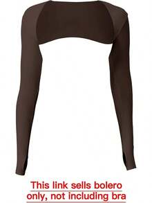 Women Crop Top Long Sleeve Bolero Open Front Workout Cropped Shirts Sports Shrug - Coffee - 查看 2