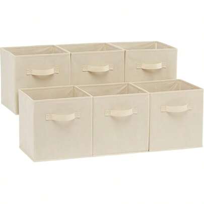 13"X13"X13" 6-Pack Foldable Storage Bins Collapsible Closet & Toy Organization Boxes Space Saving Fabric Cubes For Shelves Beige