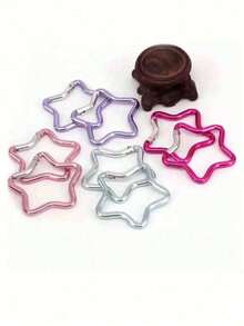 Aluminum Star-Shaped Carabiner, Creative Spring Clip Keychain, Outdoor Camping Hiking Accessory, Star Pendant, Jewelry, Decor, Travel Essential - Multicolor - View 6