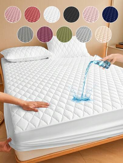 1 Stück einfarbiges wasserdichtes Bettlaken, Bettwäsche, Spannbettlaken, wasserdichte Matratzenauflage, weich und bequeme Bettwäsche für das Schlafzimmer, hautfreundlicher Matratzenschutz, staubdicht und feuchtigkeitsbeständiger Matratzenschutz, in verschiedenen Farben erhältlich, ultraschallgeprägte Diamantmuster Spannbettlaken für alle Bettgrößen Twin, Full, King, Queen, Bettwäsche-Geschenke, Polyester-Spannbettlaken